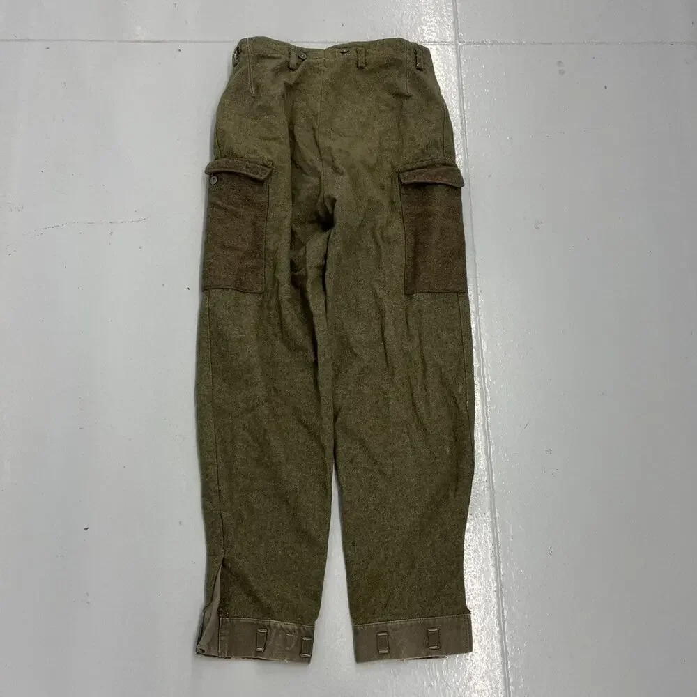 Vintage WW2 Army Green Wool Cargo Trousers 33x32